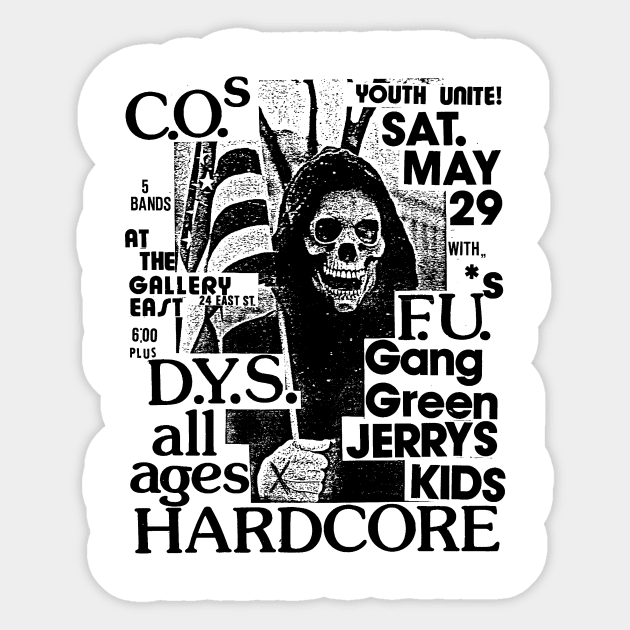 D.Y.S. / Gang Green / Jerry's Kids / F.U.s Punk Flyer Sticker by Punk Flyer Archive